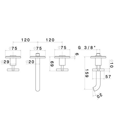 Newform Blink 70820E.31.023 Façade Mélangeur lavabo à encastrer + bec 159 mm bronze brossé