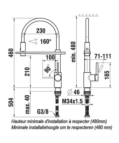 Laufen Arwa Similor Kugler HF 9 08639 618 000 Semipro mitigeur évier à bec souple PVD look inox