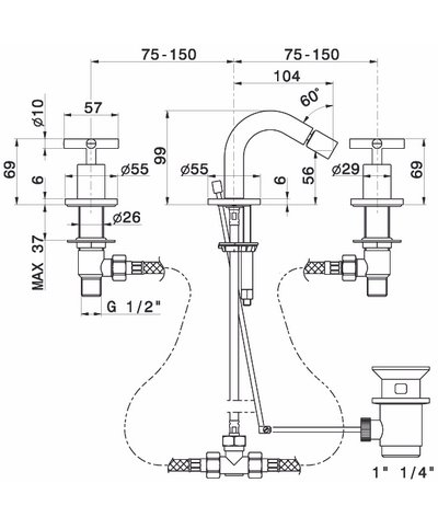Newform Blink 70835.61.020 mélangeur 3 trous de bidet + vidage PVD Glossy gold