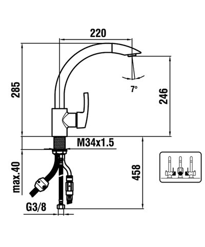 Laufen Arwa Similor Kugler HF919615100001 Surf mitigeur évier à douchette chrome