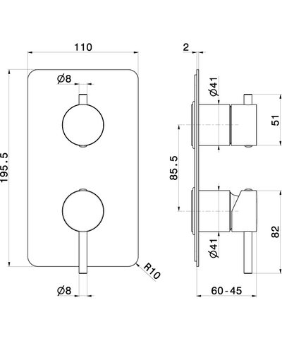 Newform Blink 67693E.01.093 façade mitigeur douche + inverseur à encastrer Noir mat