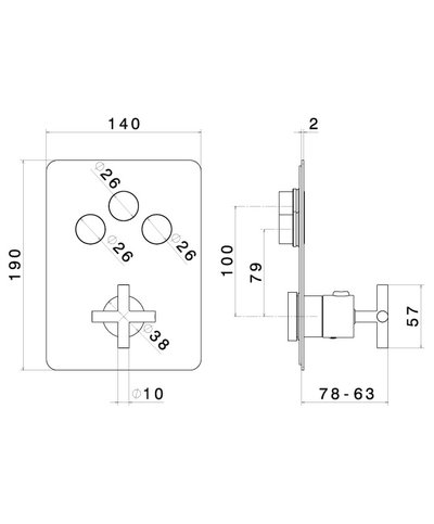 Newform  Blink 70412E.58.063 façade mitigeur thermo 3 voies à encastrer PVD Gun metal