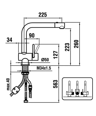 Laufen Arwa Similor Kugler HF989683441001 Twin mitigeur évier à douchette 225mm + 2jets Inox