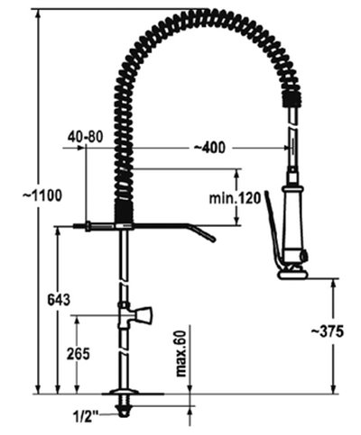 Kwc Gastro K.24.40.60.000C34 - 100960 robinet à colonette + preflush chrome 
