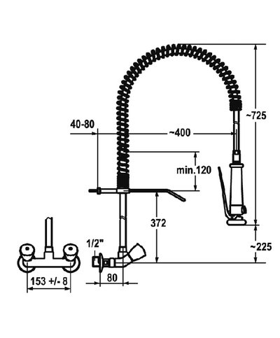 Kwc Gastro K.24.42.70.000C78 - 100456 Mélangeur mural + preflush chrome