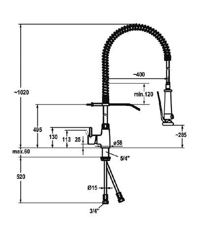 Kwc Gastro 24.501.130.000 - 121273  mitigeur pro + preflush chrome