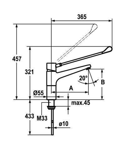 Kwc Gastro 24.501.102.000LL - 123980 mitigeur d'évier à bec 150 et levier long chrome