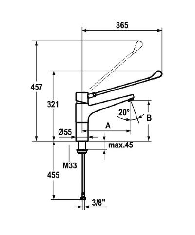 Kwc Gastro 24.501.103.000LLFL - 121745 mitigeur d'évier à bec 225 et levier long chrome