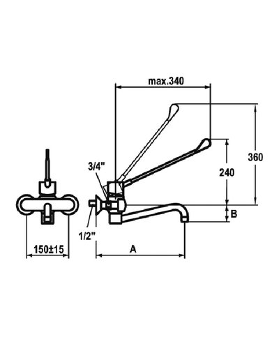 Kwc Gastro K.24.62.14.000B91 - 115401 mitigeur mural + bec 300 + levier long chrome