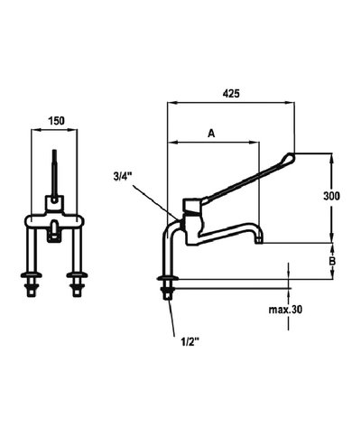 Kwc Gastro K.24.62.44.000B87 - 117408 mitigeur pro + colonette + saillie 300 + levier long chrome