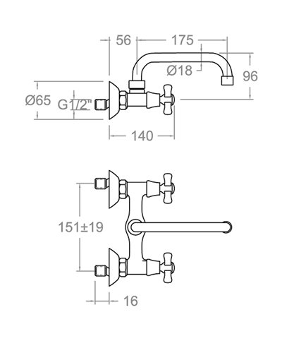 Ramon Soler Gaudi 3117 C - 300156 mélangeur mural évier à bec chrome