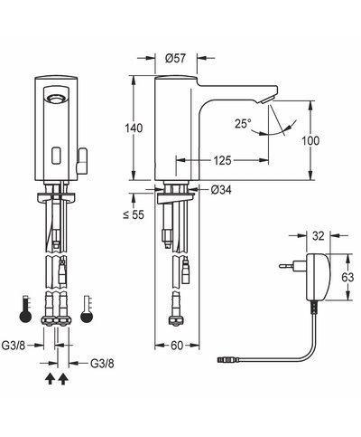 Kwc F5E F5EM1008 - 2030039431 mitigeur électronique eau mixée + debit 3l/min + alimentation secteur chrome
