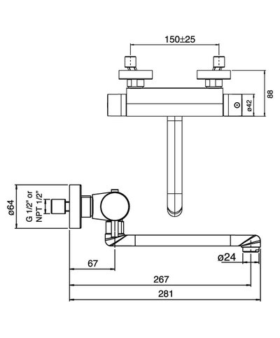 Italia 9261F Thermostatique mural d'évier bec haut chrome