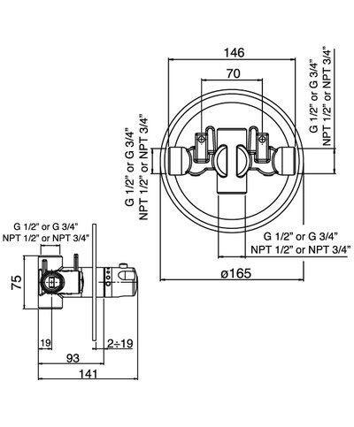 Italia H701C/T Thermostatique douche à encastrer 3/4" chrome