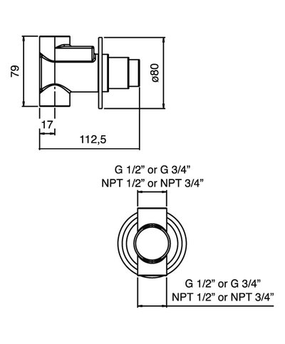 Italia 4B311 Robinet fermeture encastré pour mitigeur temp chrome