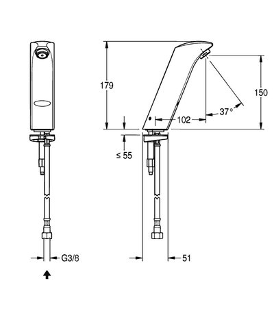 Kwc Protronic-S AQUA131 - 2000067774 Robinet électronique pour lavabo à piles chrome