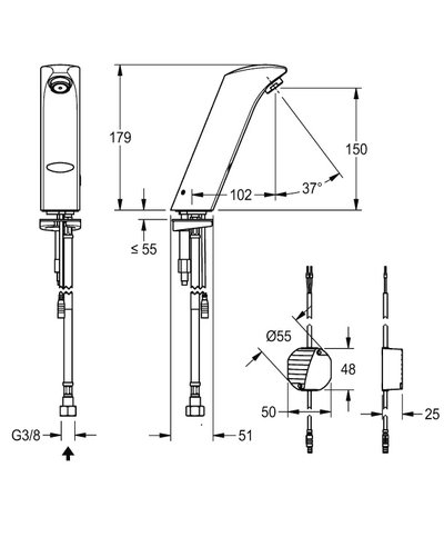 Kwc Protronic-S AQUA135 - 2000102697Robinet électronique pour lavabo + adaptateur mural chrome