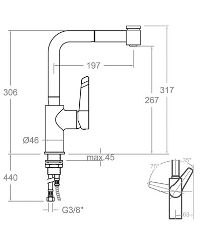 Ramon Soler 381901H2MC-38E304203 mitigeur évier à douchette chrome