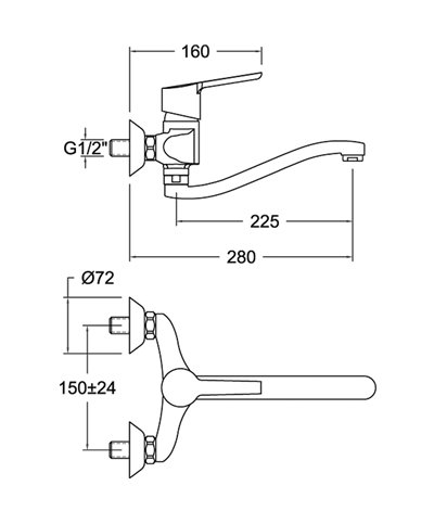 Ramon Soler Aquanova Fly 550702YCC-55E301631 mitigeur évier mural bec bas chrome