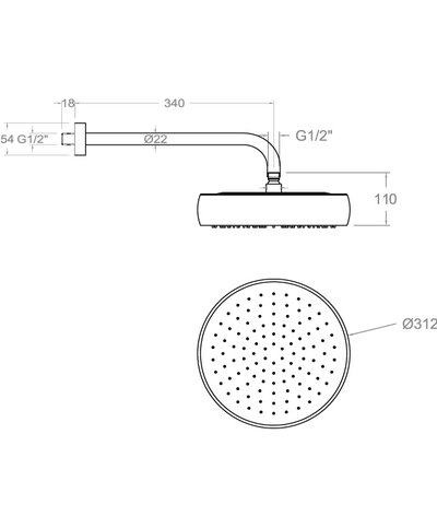Ramon Soler BHRMVOLNC-99H305284 douche de tête 312 mm + bras mural nickel brossé