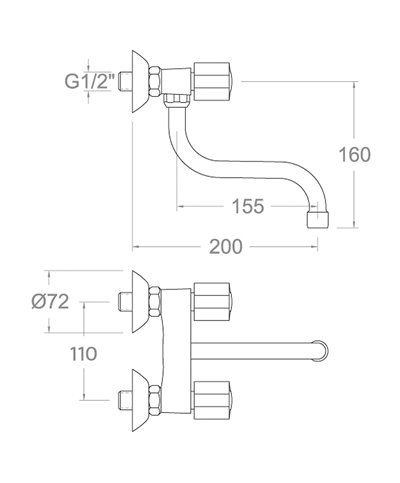Ramon Soler Eco 7019CB21E4-155502 mélangeur mural bec bas 155 mm chrome