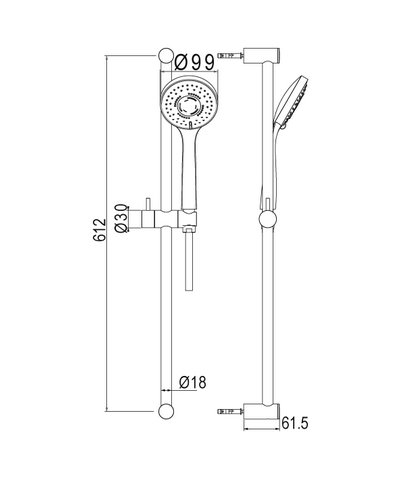 Gattoni Design 1081/PDC0 Glissiere 600mm + douchette 3J chrome