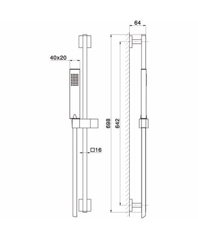 Newfom 833.21.018 Glissiere carrée 700 mm chrome