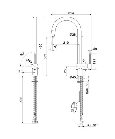 Newform Moony 3125 31 mitigeur évier à mousseur extract clook inox