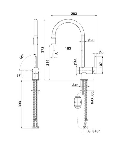 Newform  X-T 4345 31 028 mitigeur évier poignée mousseur s/flex look inox