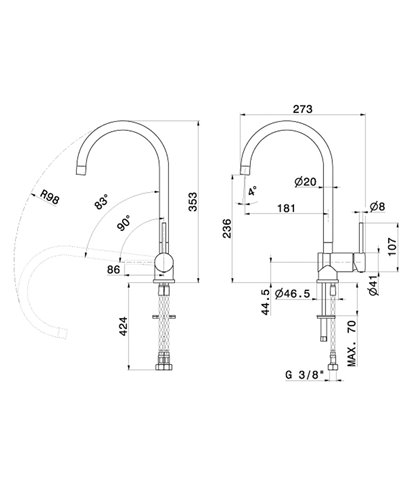 Newform X-T 4371 01 093 Mitigeur évier spécial  fenêtre bec Noir mat