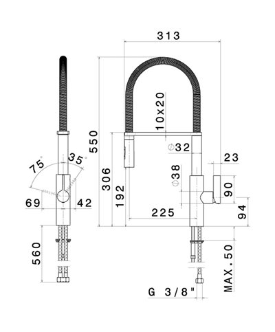 Newform Libera 63930 01 093 mitigeur évier douchette sur flexible Noir mat