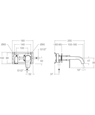 Ramon Soler Alexia 362101OC-36A302900 mitigeur lavabo à encastrer + plaque + bec 190 mm or brossé