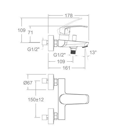 Ramon Soler New Fly 570502SNM-57C303580 mitigeur mural bain douche noir mat