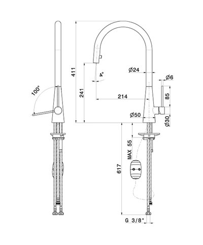 Newform Y-Con 64213 01 093 mitigeur évier poignée mousseur s/flex Noir mat