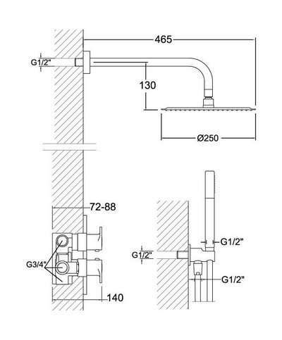 Ramon Soler Alexia K3687011OC-36D305487 mitigeur thermo douche à encastrer + set de douche or brossé 