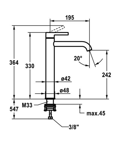 Kwc Bevo 12.421.093.177FL - 125048 Mitigeur haut 364 lavabo + bec 195 brushed steel