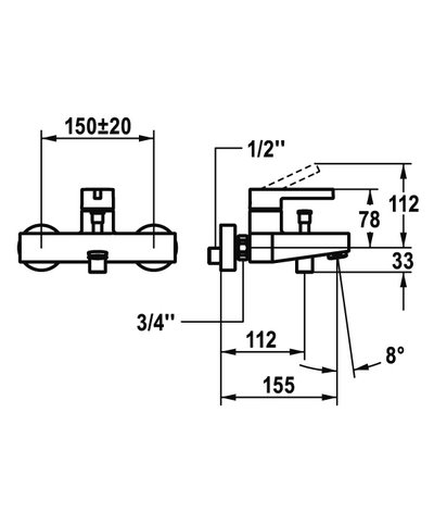 Kwc Bevo 20.422.333.000 - 124625 mitigeur mural bain-douche chrome