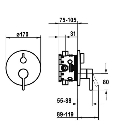 Kwc Bevo 20.424.500.177 - 125055 façade mitigeur douche à encastrer + inverseur + disconnecteur brushed steel 