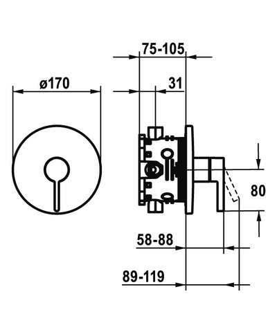 Kwc Bevo 21.424.500.000 - 124632 façade mitigeur douche à encastrer chrome