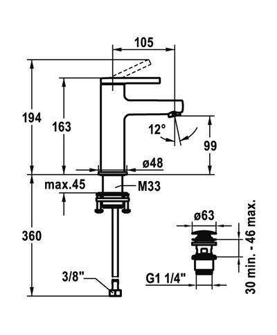 Kwc Ava 2.0 mitigeur lavabo 105mm + push open chrome 12.468.641.000FL -125074