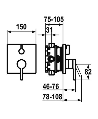 Kwc Ava 2.0 façade mitigeur douche à encastrer + inverseur + disconnecteur chrome 20.464.510.000 - 125130