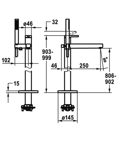 Kwc Ava 2.0 mitigeur bain-douche au sol + set douche chrome 20.461.093.000 - 124793