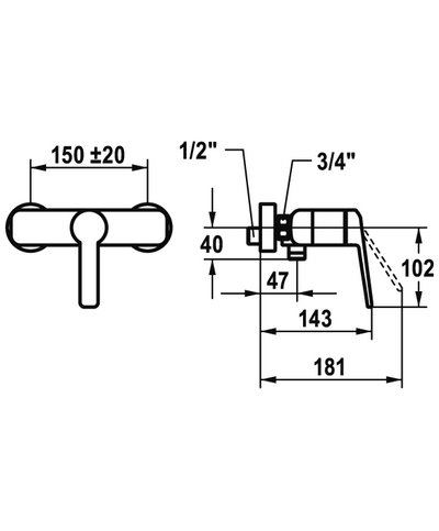 Kwc Domo 6.0 mitigeur mural douche chrome 21.662.330.000 - 124577