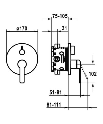 Kwc Domo 6.0 façade mitigeur douche à encastrer + inverseur chrome 20.664.500.000 - 124588