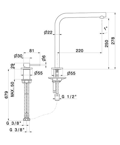 Newform N21 71720 59 067 mitigeur évier à bec + 2 trous PVD Brushed copper bronze