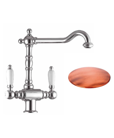 Gattoni 5690RE-371912VA Mélangeur évier à bec + levier blanc vieux cuivre