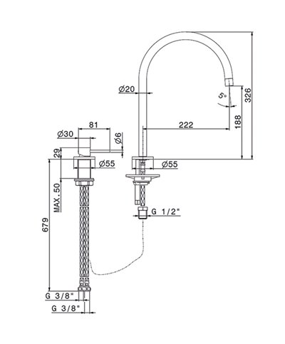 Newform N21 71721 59 067 mitigeur évier à bec rond + 2 trous PVD Brushed copper bronze