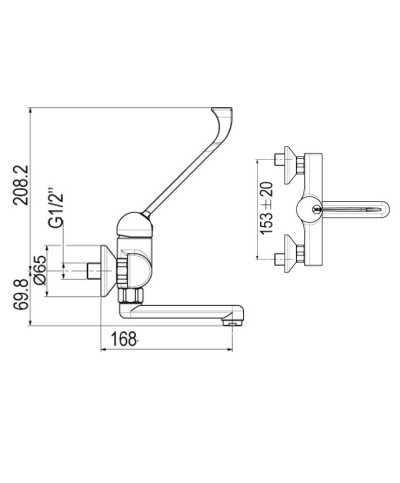 Gattoni 40251M-40-104011CR mitigeur mural saillie mur 168mm + levier med chrome