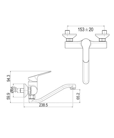 Gattoni 40252-40-104012CR mitigeur évier mural saillie mur 238mm chrome