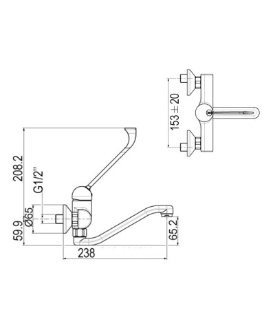 Gattoni 40252M-40-104012CR mitigeur mural saillie mur 238mm + levier med chrome